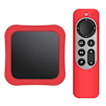 Miniatyrbilde 1 av 5: Dekoderboks + Fjernkontroll Silikon Anti-fall Beskyttelsesdeksler Sett Kompatibelt For Apple TV 4K 2021 Red