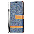 Miniatyrbillede 2 af 5: Splejsning Jeans Stof Overflade Læder Telefon Cover Wallet Stand Case Kompatibel Med Samsung Galaxy S21 FE/S21 Lite OceanBlue