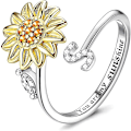 Miniatyrbillede 1 af 5: Fidgetringe til Angst for Kvinder Solsikke Initialbogstav Spinner Ring Åben Justerbar Ring CZ Ringe Daisy Stressaflastende Ring Smykker Gave til Kvinder