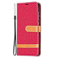 Miniatyrbillede 2 af 5: Splejsning Jeans Stof Overflade Læder Telefon Cover Wallet Stand Case Kompatibel Med Samsung Galaxy S21 FE/S21 Lite Red
