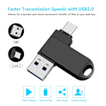 Miniatyrbilde 2 av 4: Usb C Minnepenn 64gb Type C Usb 3.0 Usb-minne Med Nøkkelring 2 I 1 Otg Minnebrikke Roterende Minnebrikke (sølv)