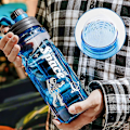 Pikkukuva 3 / 5: 1,5 litran vesipullot suodattimella ja merkkiviivoilla, tiivis kannettava Tritan BPA-vapaa urheilujuomapullo sininen 1500 ml