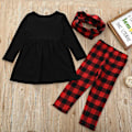 Miniatyrbild 3 av 5: Jul Barn Flick Kläder Jultomten Print Utsvängda Tunika Långärmad Klänning Skjorta Toppar Rutiga Byxor Byxor Scarf Set Xmas Kläder 5-6 Years