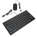 Miniatyrbillede 3 af 5: Ergonomisk tastatur- og mus-sæt, strømbesparende, 78 runde tastehætter, 4 museknapper, kablede computertilbehør - Sort.