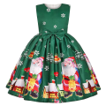 Miniatyrbild 1 av 5: Jul Barn Flickor Ärmlös A-linje klänning Print Bowknot Swing Skater Klänningar Kvällsjulfest Balklänning Kostym Green 8-9 Years