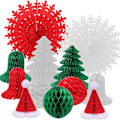Miniatyrbild 1 av 5: 12 st Jul Pappersfläkt Retro Jul Takdekorationer Jul Pappershattar Papperspompoms Papper Julgran Klocka Honeycomb Dekoration För C