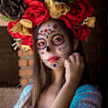 Pikkukuva 3 / 5: Day of the Dead -tatuoinnit - 8 Halloween-väliaikaistatuointitarran setti Da de Los Muertos Glitter Punainen Ruusu Kallo Sokerikallo Valetatuoinnit Halloweeniin