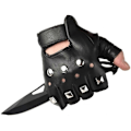 Miniatyrbillede 2 af 5: Læderfingerløse handsker til mænd Punk Studded Pu læder fingerløs H