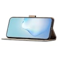 Miniatyrbillede 2 af 5: Kompatibel til Oppo A79 5G Linjer Præget Mobiltelefon Etui Foldbart Stativ PU Læder Cover Black