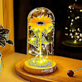 Miniatyrbilde 5 av 5: Kunstig solsikke evige blomster i kuppel ornament med lys hjem dekor Skjønnheten og udyret for jule Valentinsgave