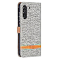 Miniatyrbillede 3 af 5: Splejsning Jeans Stof Overflade Læder Telefon Cover Wallet Stand Case Kompatibel Med Samsung Galaxy S21 FE/S21 Lite Grey