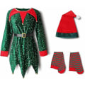 Miniatyrbild 1 av 5: Jultomten Klänning För Flickor Pojkar Elf Cosplay Nyår Glänsande Paljett Grön Röda Kläder Xmas Strumpor Hatt 2023 2 kids 90cm