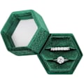 Miniatyrbillede 1 af 4: Sekskantet Fløjl Dobbelt Slots Ring Arvestykke Æske Forlovelsesring Æske Frieri Æske Ring Display Holder (Mørk Smaragd)
