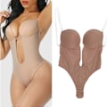 Miniatyrbillede 5 af 5: One Piece Undertøj Rygløs Strækbar Åndbar Push Up Dame Bodysuit med Gennemsigtige Stropper til Kjole med Lav Ryg Mørkebrun