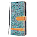 Miniatyrbillede 2 af 5: Splejsning Jeans Stof Overflade Læder Telefon Cover Wallet Stand Case Kompatibel Med Samsung Galaxy S21 FE/S21 Lite Green