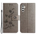 Miniatyrbild 1 av 5: Kompatibelt för Samsung Galaxy A24 Präglat Fjärilsblomma Mobilskal PU Läder Plånboksställ Telefonskydd med Rem Grey