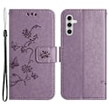 Miniatyrbild 1 av 5: Kompatibelt för Samsung Galaxy A24 Präglat Fjärilsblomma Mobilskal PU Läder Plånboksställ Telefonskydd med Rem Purple