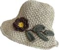 Solhat til kvinder i strå, Hæklet blomsterdesign Justerbar strandhat, Komfortable åndbare hatte til kvinder udendørs, Beige