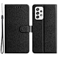 Miniatyrbild 1 av 5: Kompatibelt för Samsung Galaxy A33 5G PU Läder Plånboksfodral med Ställ Silkesstruktur Flipfodral med Handrem Black