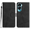 Miniatyrbillede 1 af 5: Kompatibel til Oppo A79 5G Linjer Præget Mobiltelefon Etui Foldbart Stativ PU Læder Cover Black