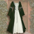 Pikkukuva 4 / 5: Halloween Naisten Euroopan keskiaikainen hovi Fancy Vampire Cosplay -asu Carnival Vintage Olkaimeton pitkähihainen Queen Elegant Mekko 12A Black S