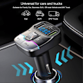 Miniatyrbillede 5 af 5: Bluetooth-kompatibel biloplader med dobbelte porte, håndfri opkald, stabil forbindelse, universel biladapter, trådløs FM-radio MP3-afspiller