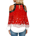 Pikkukuva 2 / 3: Naisten joulu Lumihiutale Print T-paita Joulu pitkähihainen Cold Shoulder Paidat Pusero Casual Löysä Topit Plus Size Red 4XL