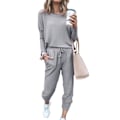 Miniatyrbild 1 av 4: Kvinnor Casual Enkla kläder T-shirt Toppar + Dragsko Elastisk midja Jogging Träningsbyxor Byxor Loungewear Set Light Gray L