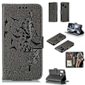Miniatyrbillede 1 af 5: Litchi Tekstur Præget Fjer Læder Telefon Cover med Wallet Stand Kompatibel til Samsung Galaxy A20e Grey