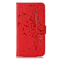 Miniatyrbillede 2 af 5: Litchi Tekstur Præget Fjer Læder Telefon Cover med Wallet Stand Kompatibel til Samsung Galaxy A20e Red