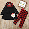 Miniatyrbild 2 av 5: Jul Barn Flick Kläder Jultomten Print Utsvängda Tunika Långärmad Klänning Skjorta Toppar Rutiga Byxor Byxor Scarf Set Xmas Kläder 3-4 Years