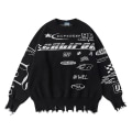 Pikkukuva 1 / 5: Retro Villa Racing Letters Neule Hiphop Pariskunta Neuleet black M
