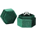 Miniatyrbillede 2 af 4: Sekskantet Fløjl Dobbelt Slots Ring Arvestykke Æske Forlovelsesring Æske Frieri Æske Ring Display Holder (Mørk Smaragd)