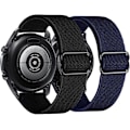 Miniatyrbillede 1 af 5: 2-pak Nylonremme Kompatible med Samsung Galaxy Watch Active 2 Universal 20mm Elastisk Sports Loop Åndbar Armbåndsrem Sort+Blå