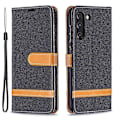 Miniatyrbillede 1 af 5: Splejsning Jeans Stof Overflade Læder Telefon Cover Wallet Stand Case Kompatibel Med Samsung Galaxy S21 FE/S21 Lite Black