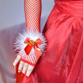 Miniatyrbild 5 av 5: 1 Par Jul Mesh Handskar Dam Hög Elasticitet Fingerlösa Röda Fisknätshandskar Cosplay Scenframträdande Festtillbehör
