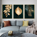 Miniatyrbillede 2 af 5: 3 stk. Væghængt Dekoration Stue Soveværelse Moderne Væghængt Kunst Gavebillede Guld Blad Rammeløs 40*60cm