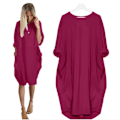 Miniatyrbillede 1 af 2: Afslappet løs lomme langærmet plus size kjole til kvinder red 4XL