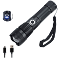 Miniatyrbillede 1 af 2: LED Lommelygte, P50 Lommelygte Lysstærk Lommelygte med Strømindikator USB Opladning Zoom Søgelys til Camping Vandreture