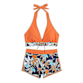 Miniatyrbild 2 av 4: Dambikini med Halterneck Push Up BH, Baddräkt med Shorts, Tvådelad Baddräkt, Sommarstrandkläder, Badkläder Orange XL