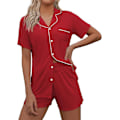 Miniatyrbild 1 av 5: Cardigan Pyjamas Casual Kavaj Dam Hemmakläder Set Shorts Kortärmad Set L red