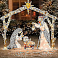 Miniatyrbilde 1 av 3: Opplyst Utendørs Julekrybbe, Julehellig Familie Hagedekorasjon, Julekrybber For Utendørs Jul, Opplyste Påskepynt