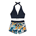 Miniatyrbild 3 av 4: Dambikini med Halterneck Push Up BH, Baddräkt med Shorts, Tvådelad Baddräkt, Sommarstrandkläder, Badkläder Black M