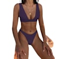 Pikkukuva 1 / 2: Mimigo Naisten Alhaisen Vyötärön Bikinit Uimapuvut Push Up Halter Kaksi Osainen Uimapuvut DEEP PURPLE M