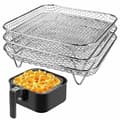 Airfryer-ställ, stapelbart torkställ i tre nivåer, rostfritt stål, silver.