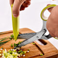 Miniatyrbillede 5 af 5: Urtesaks i rustfrit stål, køkkensaks Multifunktionelle saks med 5 blade, til at klippe urter, med låg og rengøringskam