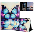 Pikkukuva 1 / 5: Samsung Galaxy Tab A9 -kotelolle kuvioitu nahkainen tablettisuojus automaattisella lepo-/herätystoiminnolla ja korttipidikkeellä Butterfly Reflection