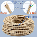 Miniatyrbillede 1 af 4: 2-leder 3-leder snoet kabel hamp reb elektrisk ledning retro stil kobber vintage lampe ledning vævet tekstil ledning pendel lys ledning 2 Core 12m