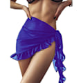 Pikkukuva 1 / 5: Naisten pitkä ja lyhyt sarong uimapukukangas kesäranta bikinit kääre läpikuultava lyhyt hame huivi uima-asukangas Blue-Ruffle One Size