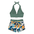 Miniatyrbilde 3 av 4: Bikini for kvinner med halterneck, push-up bh, badebukser, todelt badedrakt, badetøy, sommerstrandtøy, svømmedrakt Dark Green S